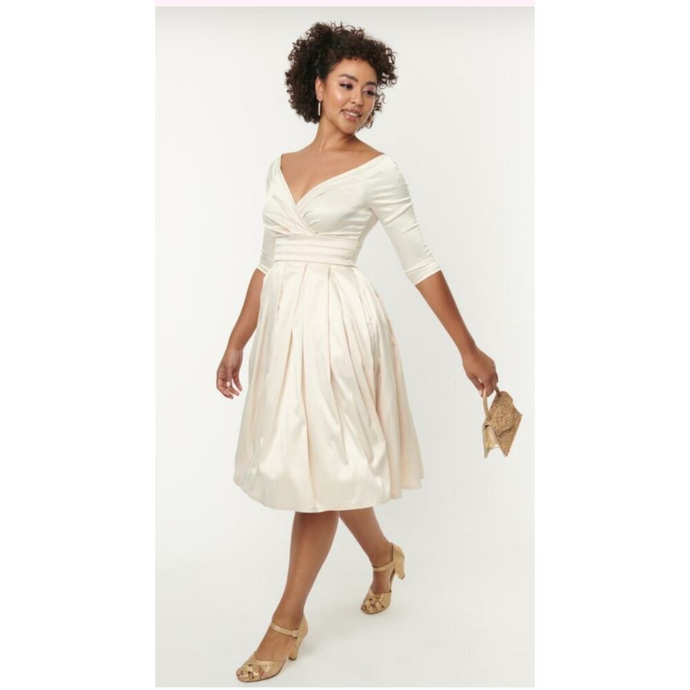 Unique Vintage Size Ivory Wedding Swing Dress Sz XS #